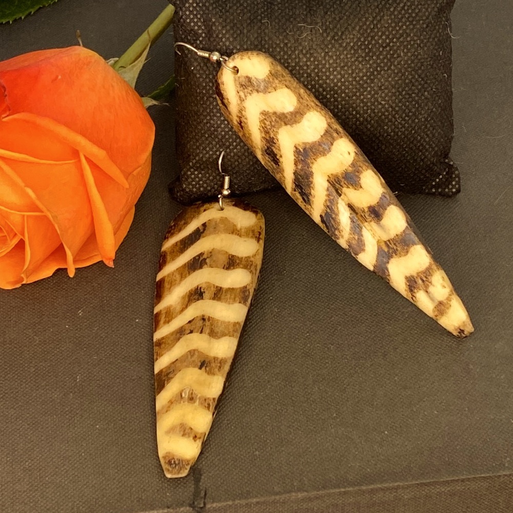 African Painted Bone Earrings
